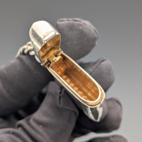1920年 英国アンティーク 純銀製アルバートチェーン 52g 純銀製ヴェスタケース付